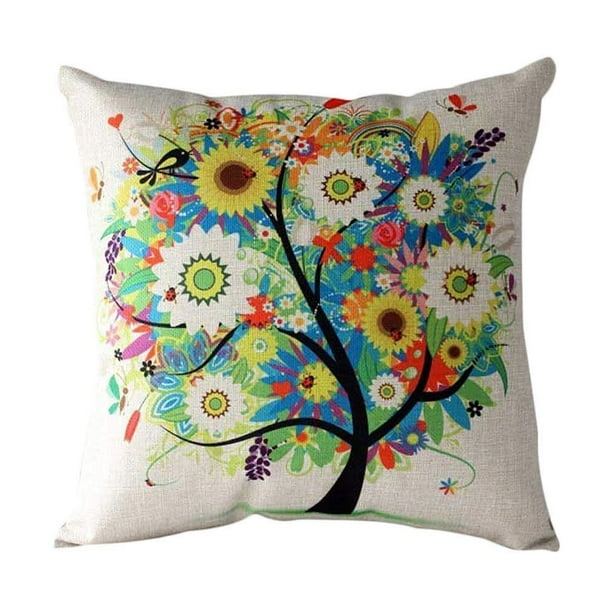 Linen Cotton Colorful Tree Of Life Cushion Cover Pillow Case Sofa Home Decor